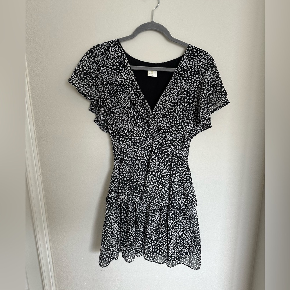 By Together Black Patterned Ruffled Dress